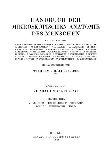 Verdauungsapparat: Erster Teil: Mundhöhle · Speicheldrüsen · Tonsillen Rachen · Speiseröhre · Serosa