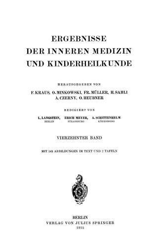 Ergebnisse der Inneren Medizin und Kinderheilkunde: Vierzehnter Band