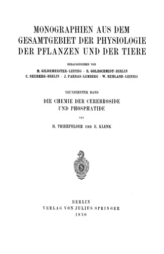 Die Chemie der Cerebroside und Phosphatide