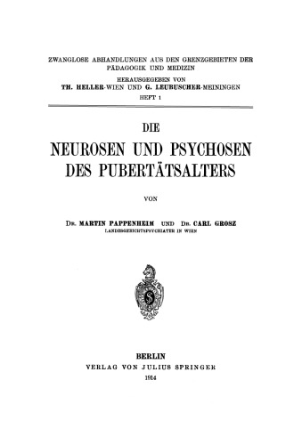 Die Neurosen und Psychosen des Pubertätsalters