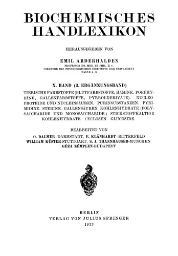 Biochemisches Handlexikon: X. Band (3. Ergänzungsband)