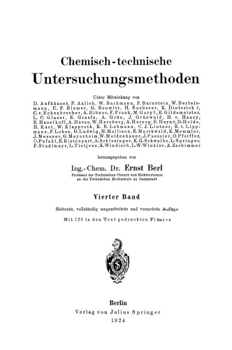 Chemisch-technische Untersuchungsmethoden: Vierter Band