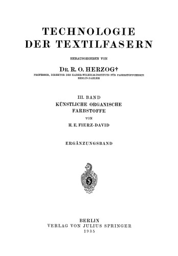 Künstliche Organische Farbstoffe: Ergänzungsband