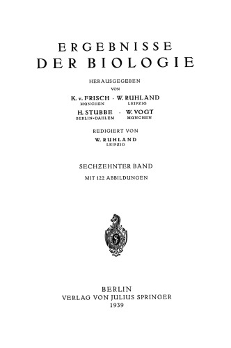 Ergebnisse der Biologie: Sechzehnter Band