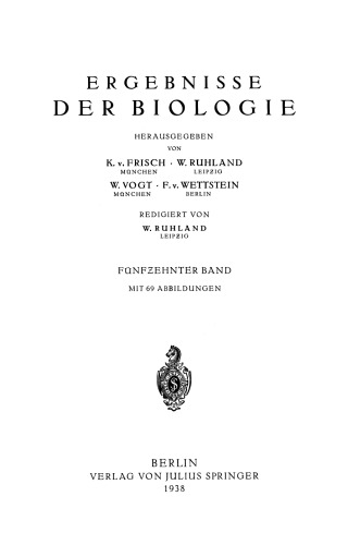 Ergebnisse der Biologie: Fünfƶehnter Band