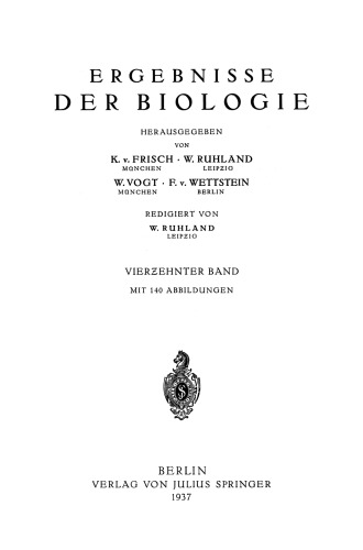 Ergebnisse der Biologie: Vierzehnter Band