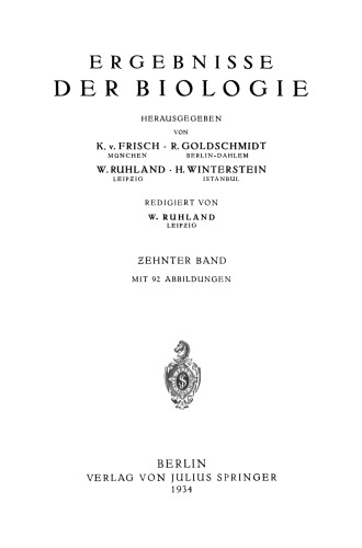 Ergebnisse der Biologie: Zehnter Band