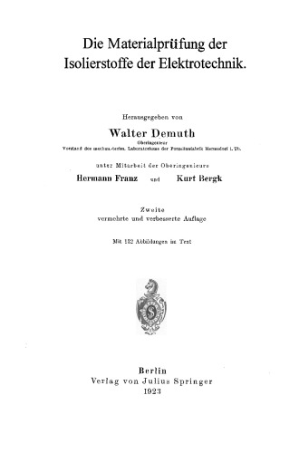 Die Materialprüfung der Isolierstoffe der Elektrotechnik