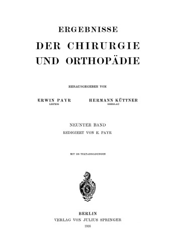 Ergebnisse der Chirurgie und Orthopädie: Neunter Band