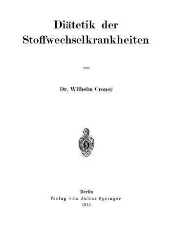 Diätetik der Stoffwechselkrankheiten