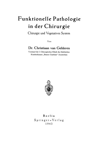 Funktionelle Pathologie in der Chirurgie: Chirurgie und Vegetatives System