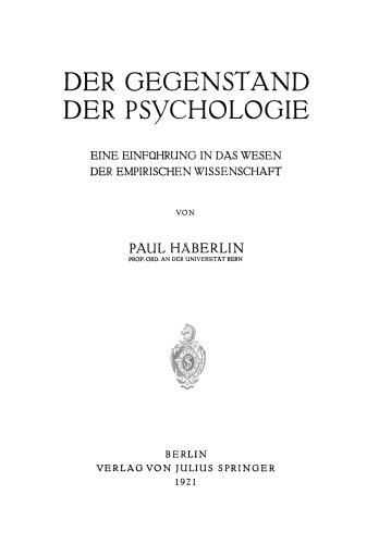 Der Gegenstand der Psychologie: Eine Einführung in das Wesen der Empirischen Wissenschaft