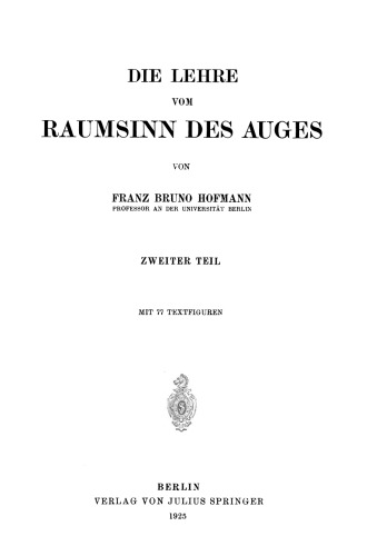 Die Lehre vom Raumsinn des Auges: Zweiter Teil