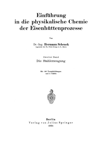 Einführung in die physikalische Chemie der Eisenhüttenprozesse
