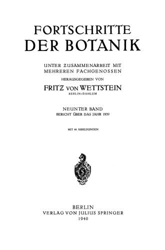 Fortschritte der Botanik: Neunter Band