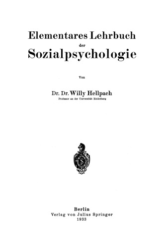 Elementares Lehrbuch der Sozialpsychologie