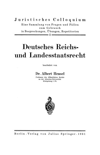 Deutsches Reichs- und Landesstaatsrecht