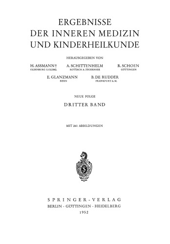 Ergebnisse der Inneren Medizin und Kinderheilkunde: Neue Folge