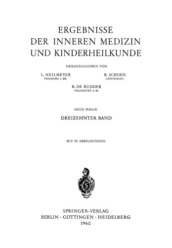 Ergebnisse der Inneren Medizin und Kinderheilkunde: Neue Folge