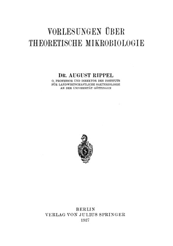 Vorlesungen uber Theoretische Mikrobiologie