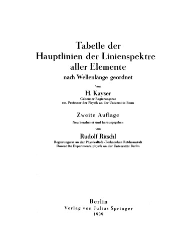 Tabelle der Hauptlinien der Linienspektren aller Elemente nach Wellenlänge geordnet