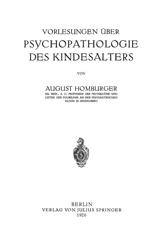 Vorlesungen über Psychopathologie des Kindesalters