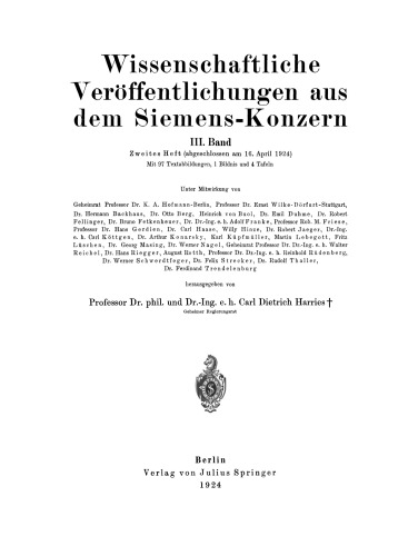 Wissenschaftliche Veröffentlichungen aus dem Siemens-Konzern: III. Band