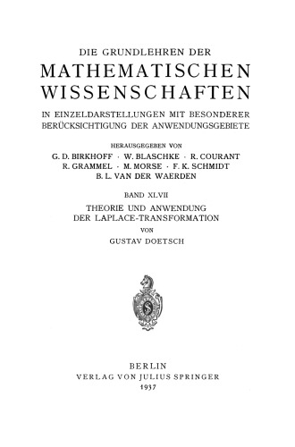 Theorie und Anwendung der Laplace-Transformation