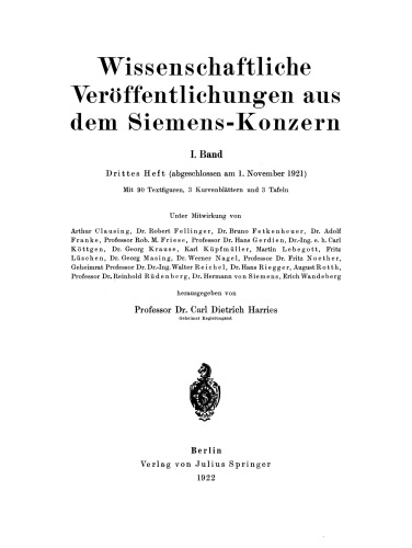 Wissenschaftliche Veröffentlichungen aus dem Siemens-Konzern: I. Band