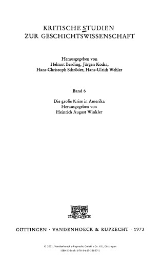 Die grosse Krise in Amerika. Vergleichende Studien zur politischen Sozialgeschichte 1929 - 1939