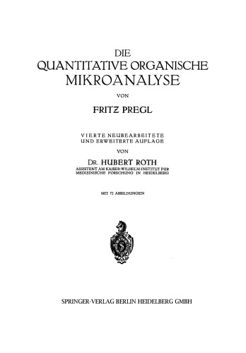 Die Quantitative Organische Mikroanalyse