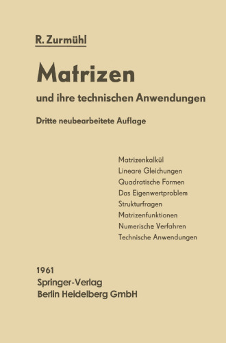 Matrizen: Und Ihre Technischen Anwendungen