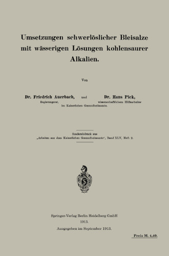 Umsetzungen schwerloslicher Bleisalze mit wasserigen Losungen kohlensaurer Alkalien