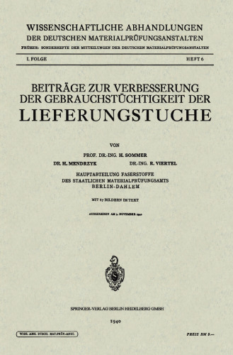 Beiträge zur Verbesserung der Gebrauchstüchtigkeit der Lieferungstuche