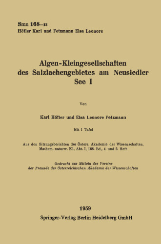 Algen-Kleingesellschaften des Salzlachengebietes am Neusiedler See I