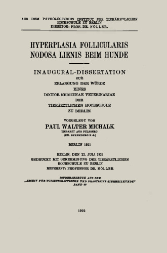 Hyperplasia Follicularis Nodosa Lienis beim Hunde