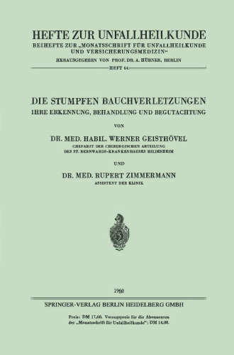 Die Stumpfen Bauchverletzungen: Ihre Erkennung, Behandlung und Begutachtung