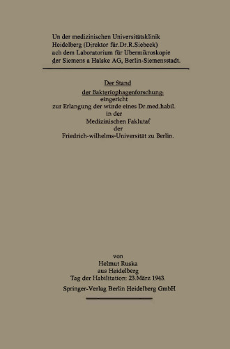Der Stand der Bakteriophagenforschung