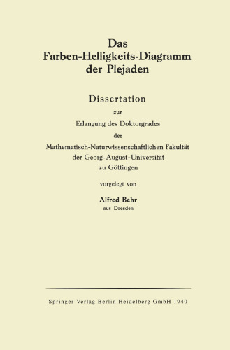 Das Farben-Helligkeits-Diagramm der Plejaden: Dissertation