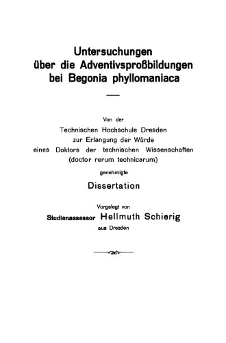 Untersuchungen über die Adventivsproßbildungen bei Begonia phyllomaniaca
