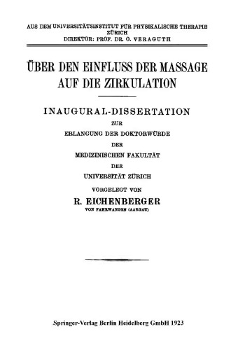 Über den Einfluss der Massage auf die Zirkulation