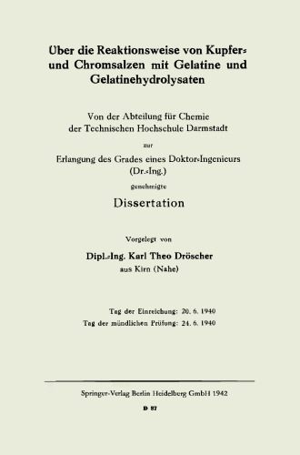 Über die Reaktionsweise von Kupfer- und Chromsalzen mit Gelatine und Gelatinehydrolysaten