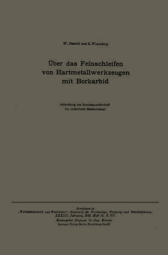Über das Feinschleifen von Hartmetallwerkzeugen mit Borkarbid