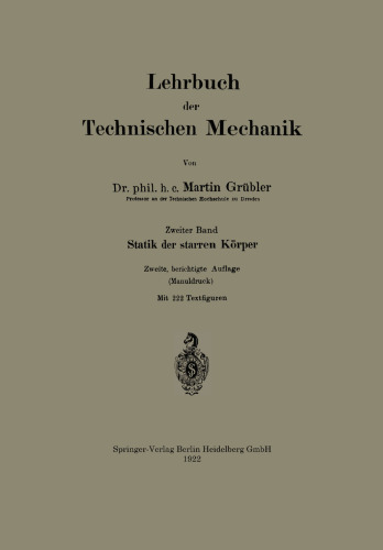 Lehrbuch der Technischen Mechanik: Statik der starren Körper