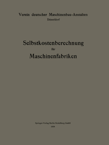 Selbstkostenberechnung für Maschinenfabriken