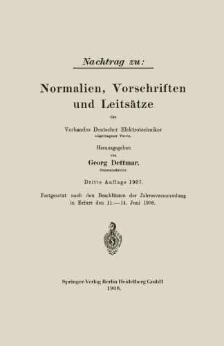 Nachtrag zu: Normalien, Vorschriften und Leitsätze des Verbandes Deutscher Elektrotechniker