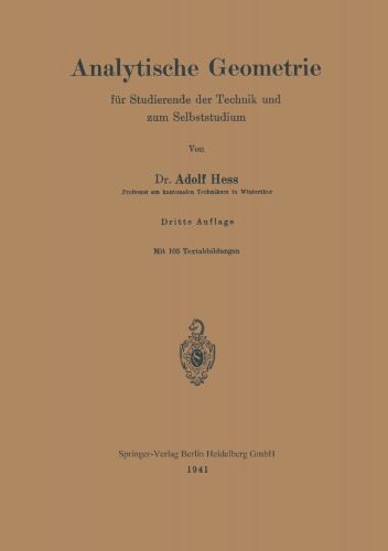 Analytische Geometrie für Studierende der Technik und zum Selbststudium
