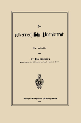 Das völkerrechtliche Protektorat