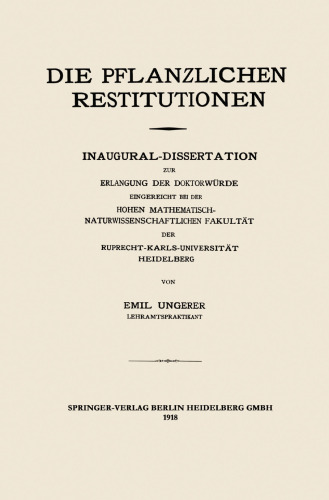 Die Pflanzlichen Restitutionen