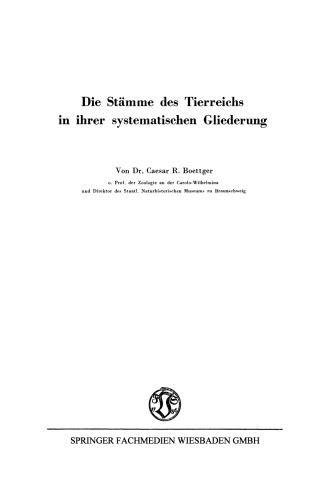 Die Stämme des Tierreichs in ihrer systematischen Gliederung